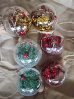 7 x helder glazen kerstballen met feestelijke vulling, Diversen, Kerst, Ophalen of Verzenden, Zo goed als nieuw