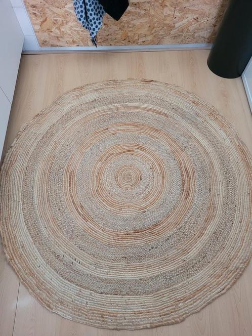 Rond jute vloerkleed, Huis en Inrichting, Stoffering | Tapijten en Kleden, Gebruikt, 100 tot 150 cm, 100 tot 150 cm, Rond, Beige