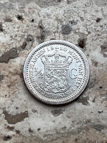 1/2 gulden 1910 Wilhelmina, zeer mooie kwaliteit beschikbaar voor biedingen