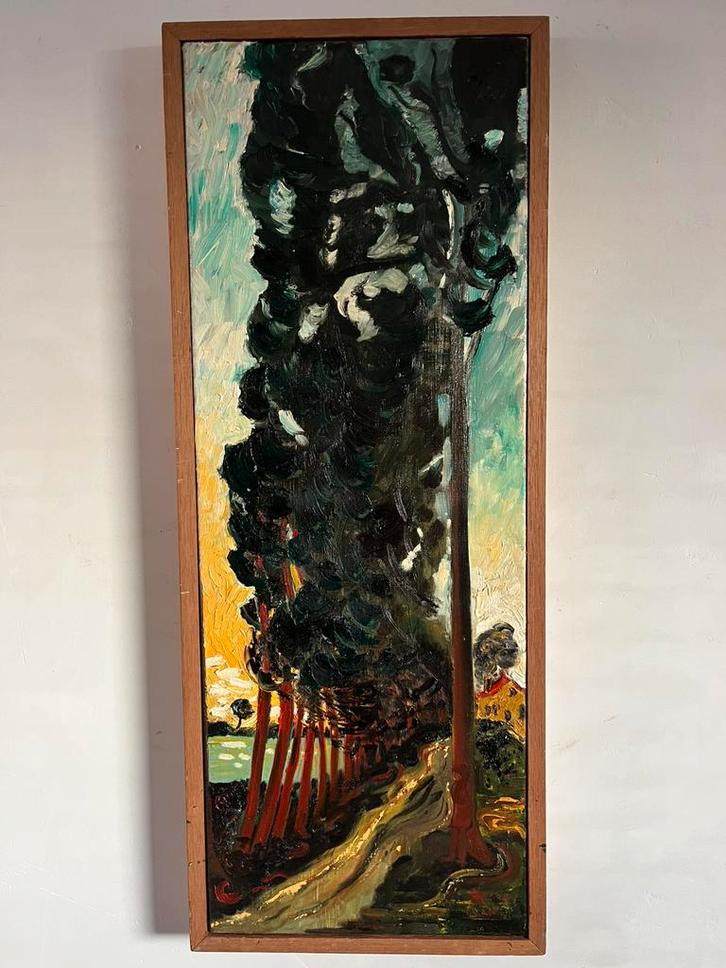Olieverf schilderij op doek “ Dujkhuisje”, Antiek en Kunst, Kunst | Schilderijen | Abstract, Ophalen of Verzenden