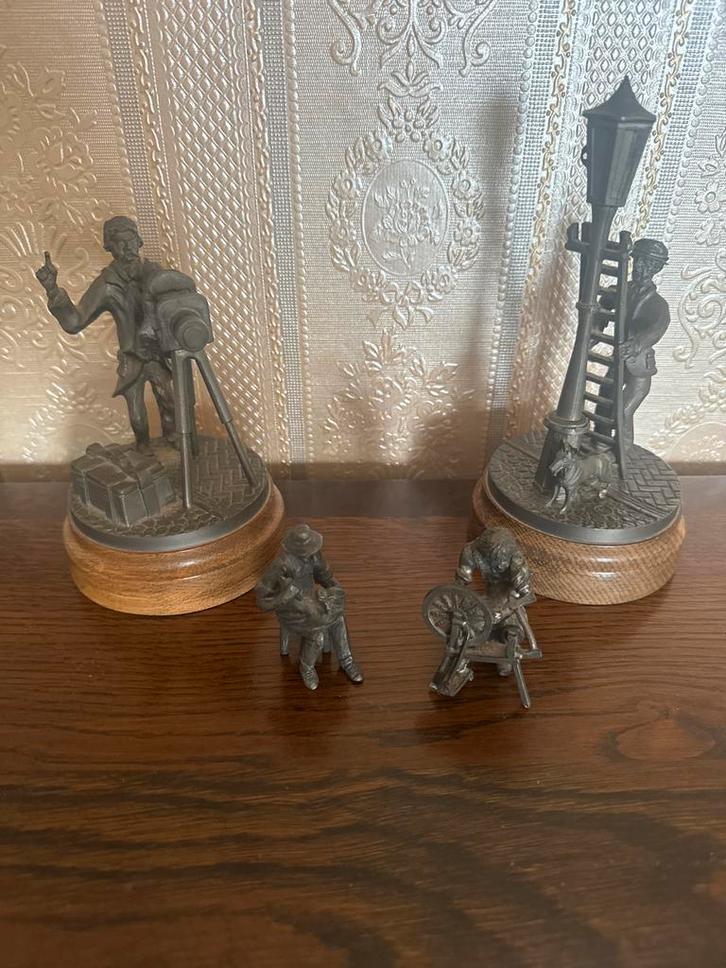 Antieke Tinnen Beeldjes Ambachten Set van 4 stuks.  Vintage, Antiek en Kunst, Antiek | Woonaccessoires, Ophalen