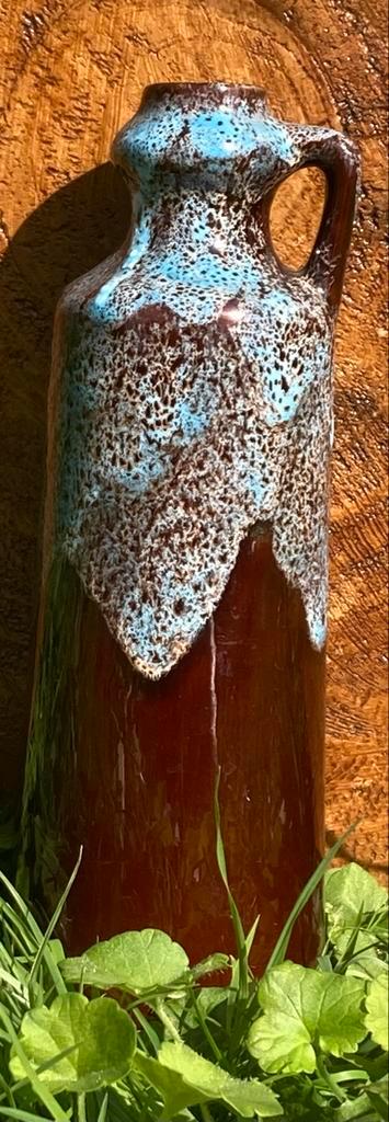 Vintage West-Germany Vaas Druipglazuur Bruin/Blauw, Antiek en Kunst, Antiek | Vazen, Ophalen of Verzenden