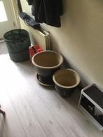 2 grote keramische, geglazuurde bloempotten, Ophalen, Rond, Tuin, Zo goed als nieuw