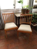 AUTHENTIEKE SPIJLEN STOELEN HOUT LINNEN ZITTING ZGSTAAT!, Huis en Inrichting, Stoelen, Ophalen, Gebruikt, Hout, Twee