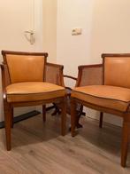 Prachtige klassieke set fauteuils van leer op notenhout, Ophalen