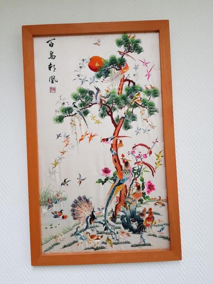 Broderie op zijde, China, Antiek en Kunst, Kunst | Niet-Westerse kunst, Ophalen