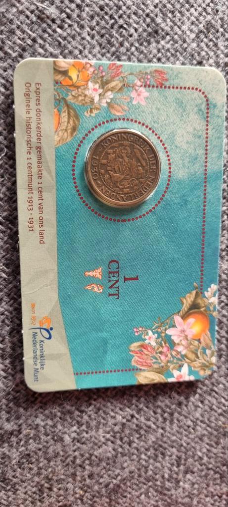 1 Cent 1930 Wilhelmina coincard, Postzegels en Munten, Munten | Nederland, Losse munt, 1 cent, Koningin Wilhelmina, Ophalen of Verzenden