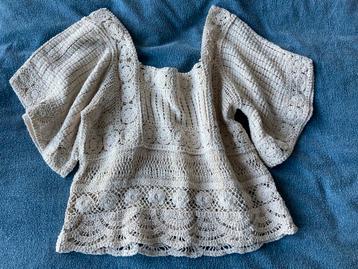 Sand beige crochet blouse 100% cotton beschikbaar voor biedingen