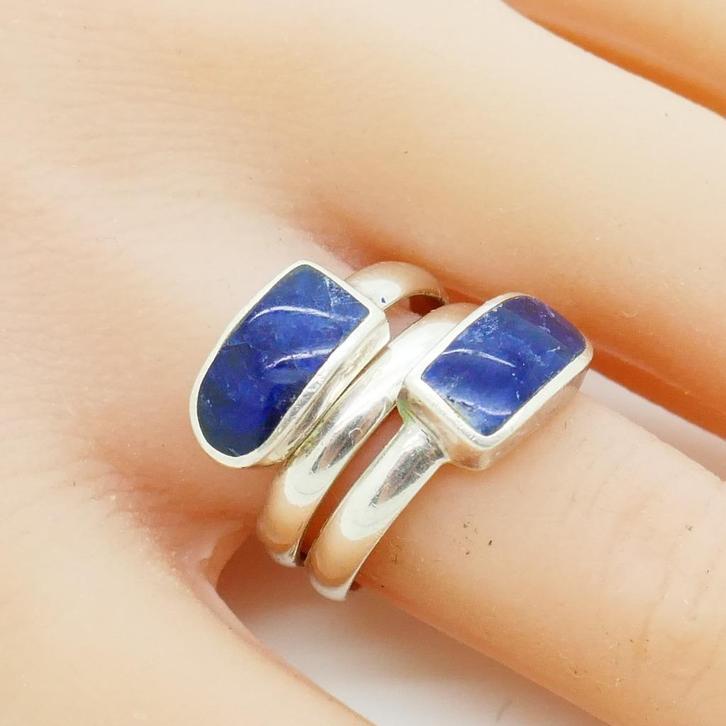 Zilveren ring met Sodaliet, Sieraden, Tassen en Uiterlijk, Ringen, Gebruikt, Dame, 17 tot 18, Zilver, Zilver, Met edelsteen, Verzenden