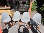 4 Grijze Eetkamerstoelen met Houten Poten, Ophalen, Gebruikt, Vier, Grijs