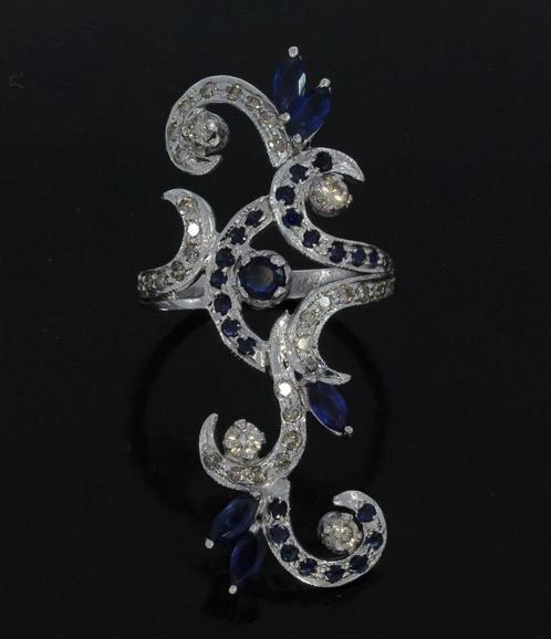 Zeldzame saffieren diamanten 14k wit gouden dames ring uniek, Sieraden, Tassen en Uiterlijk, Ringen, Zo goed als nieuw, Dame, 17 tot 18