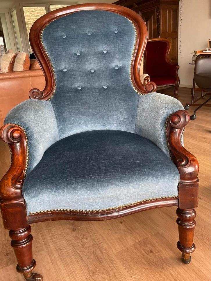 Antieke Voltaire Stoel - 19e Eeuw, Huis en Inrichting, Fauteuils, Gebruikt, Hout, Stof, 50 tot 75 cm, 75 tot 100 cm, Ophalen of Verzenden