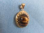 Antieke hanger met tijgeroog steen in 14 karaat goud, Ophalen of Verzenden, Goud, Hanger