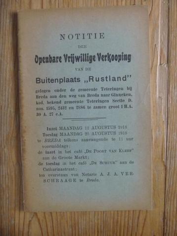 Buitenplaats Rustland.Breda. Teteringen. Zeldzaam.1907.Uniek beschikbaar voor biedingen