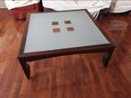 Glazen houten salontafel, Ophalen, 100 tot 150 cm, 50 tot 100 cm, Zo goed als nieuw