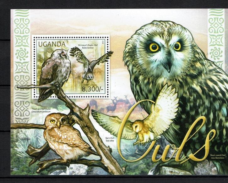 uganda 2012 pf blok uilen owls vogels birds, Postzegels en Munten, Postzegels | Thematische zegels, Postfris, Dier of Natuur, Ophalen of Verzenden