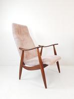 Vintage Louis van Teeffelen roze ribstof teakhout licht, Huis en Inrichting, Stoelen, Modern vintage, Hout, ., Ophalen of Verzenden