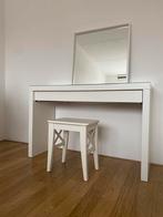 Witte make up tafel met spiegel en krukje, Huis en Inrichting, 100 tot 150 cm, 50 tot 100 cm, Ophalen of Verzenden, Glas