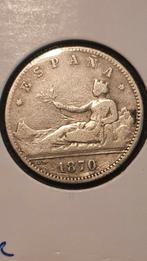 1 Peseta 1870 Spanje, oude zilveren munt Spanje., Zilver, Ophalen of Verzenden, Losse munt, Overige landen