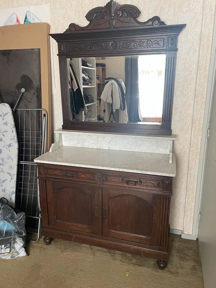 Antieke kast met marmer en spiegel, Antiek en Kunst, Antiek | Meubels | Kasten, Ophalen