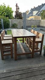 Bartafel met 6 krukken van steigerhout, Ophalen, Gebruikt, Steigerhout, 6 zitplaatsen