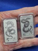 (A370) AUSTRALIA PERTH MINT DRAGON & SNAKE ZILVER BAAR ONE O, Ophalen of Verzenden, Zilver