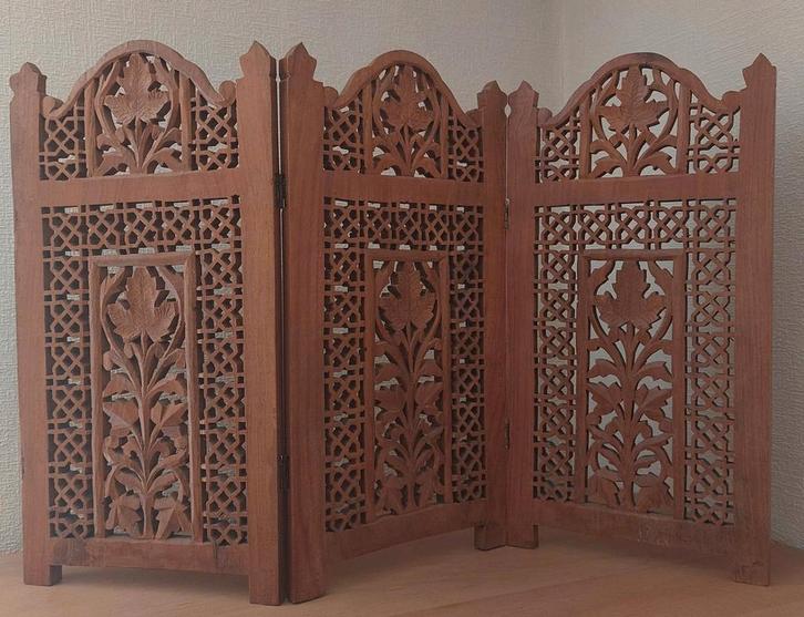 Decoratief klein vouwscherm ✨ houtsnijwerk 🛕 uit India, Huis en Inrichting, Woonaccessoires | Kamerschermen, Nieuw, Ophalen of Verzenden