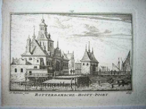 149 / Rotterdam de Hoofdpoort Kopergravure 18e Eeuw, Antiek en Kunst, Kunst | Etsen en Gravures, Ophalen of Verzenden