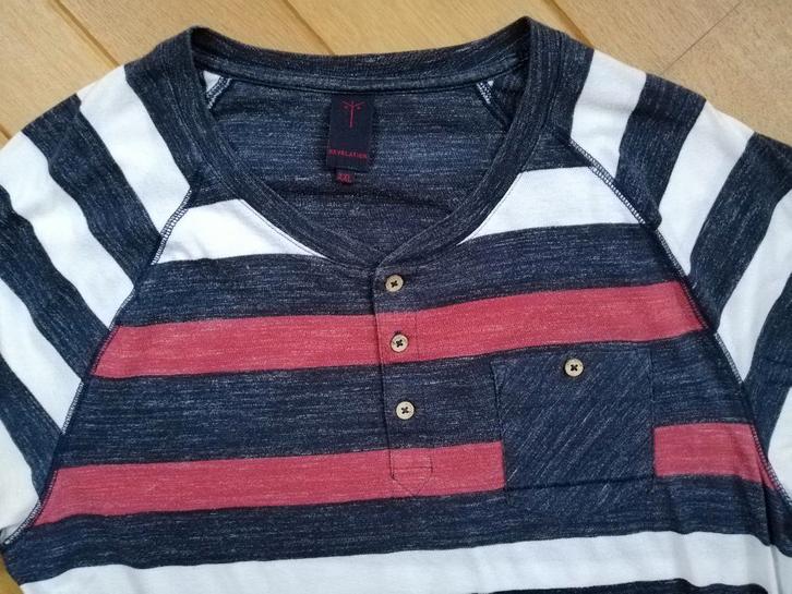 REV REVELATION t- shirt blauw wit rood streep maat XXL, Kleding | Heren, T-shirts, Zo goed als nieuw, Overige maten, Blauw, Ophalen of Verzenden