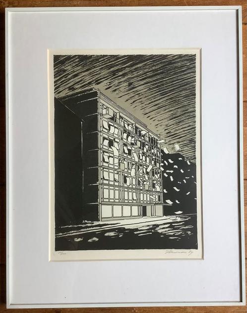 Zeefdruk, litho, Amsterdam, Pers, Jeroen Henneman, vintage, Antiek en Kunst, Kunst | Litho's en Zeefdrukken, Ophalen