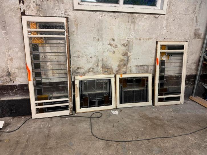 Glas in lood ramen - diverse formaten, Doe-het-zelf en Verbouw, Kozijnen en Schuifpuien, Gebruikt, Raamkozijn, Hout, 75 tot 150 cm