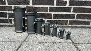 Tinnen schenkan set 7 stuks van 1 liter t/m 1cl beschikbaar voor biedingen