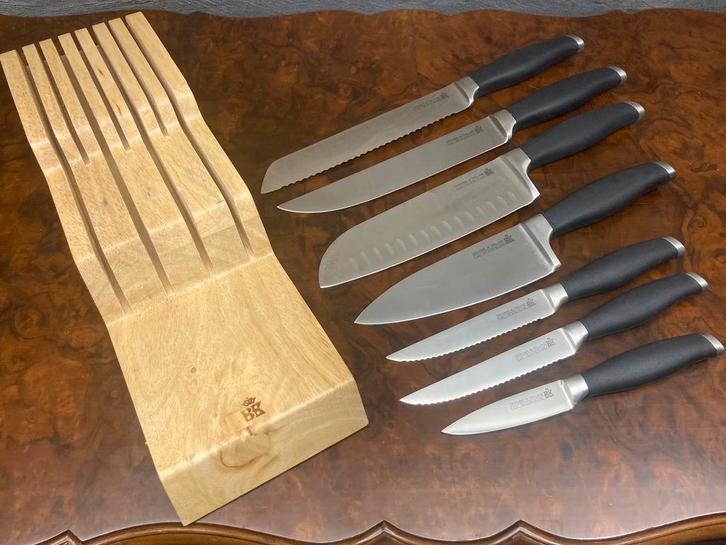 7-delige BK Holland messenset plus messenblok, Huis en Inrichting, Keuken | Bestek, Nieuw, Rvs of Chroom, Vaatwasserbestendig