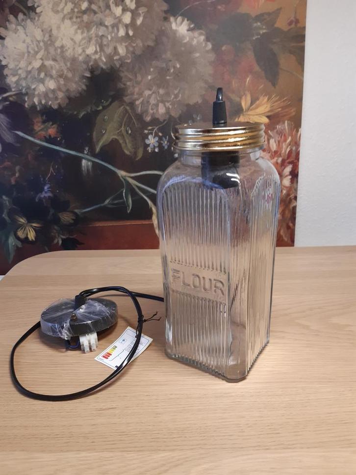 Hanglamp glazen pot, Huis en Inrichting, Lampen | Hanglampen, Gebruikt, Minder dan 50 cm, Glas, Metaal, Ophalen of Verzenden