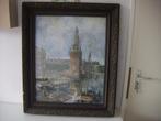 H. v/d Boogaard gemengde techniek. Amsterdamse gracht......, Antiek en Kunst, Kunst | Schilderijen | Klassiek, Ophalen