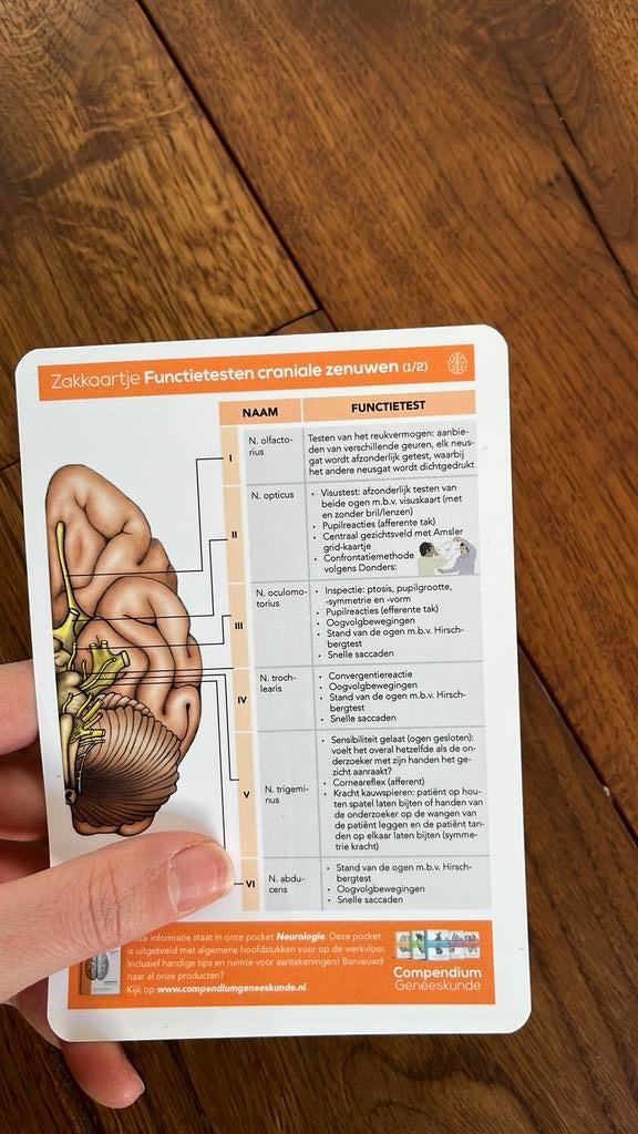 Zakkaartje Neurologie functietesten craniale zenuwen, Ophalen of Verzenden, Beta, Zo goed als nieuw, WO