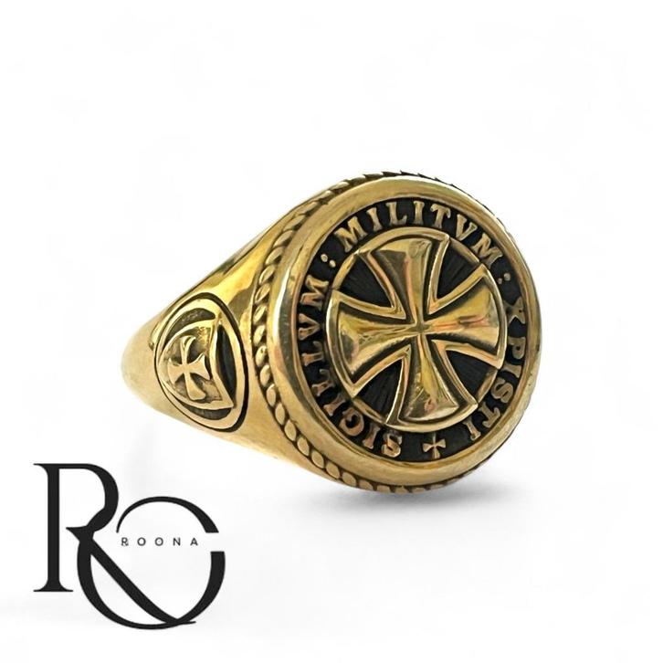 Tempeliers ring 925 zilver 18K Verguld – zegelring, Sieraden, Tassen en Uiterlijk, Ringen, Nieuw, Heer, 20 of groter, Zilver, Zilver