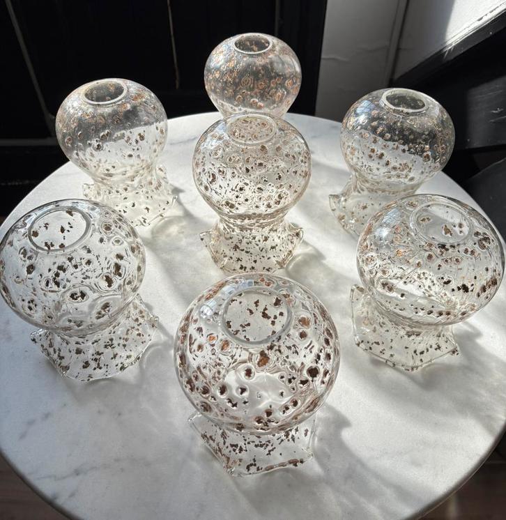 Partij vintage 7 franse gouden koker rok kapjes glas, Antiek en Kunst, Antiek | Lampen, Ophalen of Verzenden