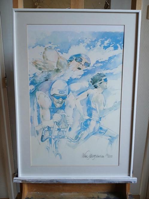 Litho / Zeefdruk Triatlon door Wim Hoogstraten, Antiek en Kunst, Kunst | Litho's en Zeefdrukken, Ophalen of Verzenden