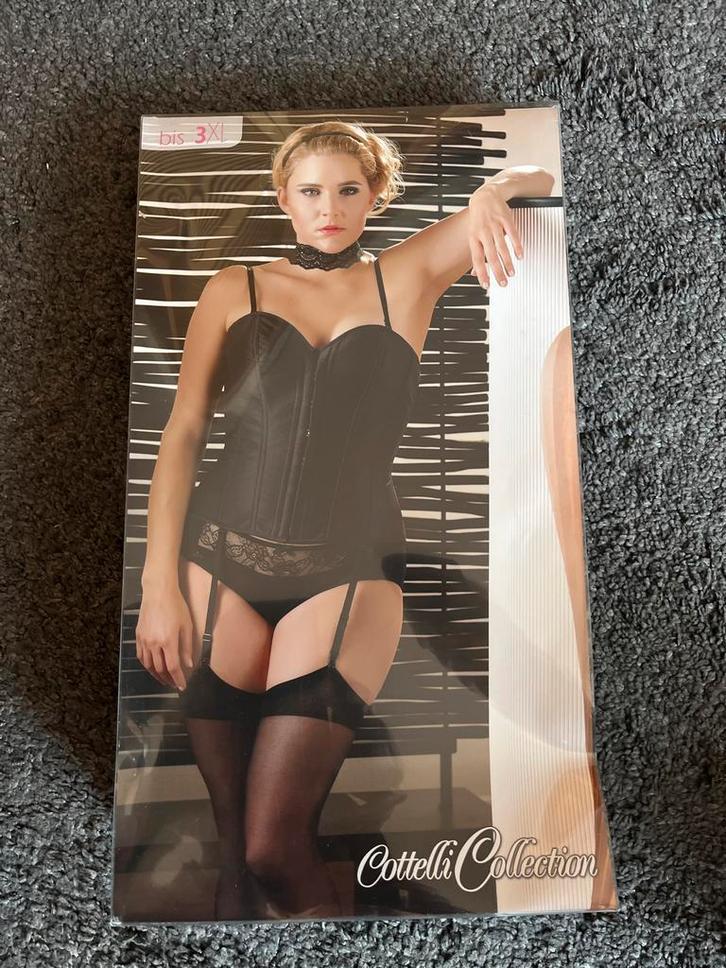 Elegante corset met jarretels - Cottelli Collection, Kleding | Dames, Ondergoed en Lingerie, Body of Korset, Zwart, Ophalen of Verzenden