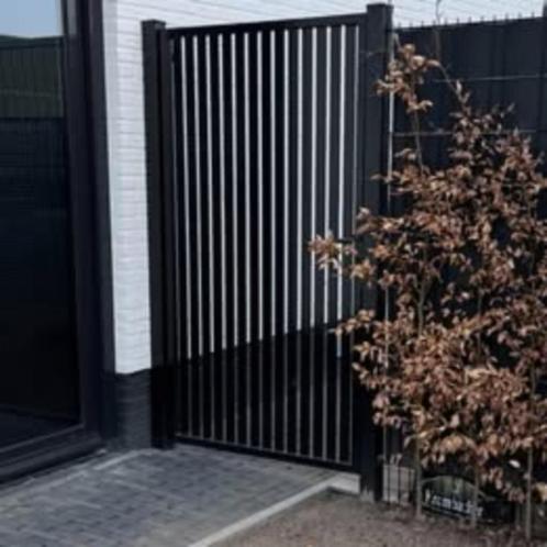 Zwarte lamellenpoorten – Ruime voorraad, inclusief plaatsing, Tuin en Terras, Tuinpoorten, Nieuw, Draaipoort, IJzer, 100 tot 150 cm