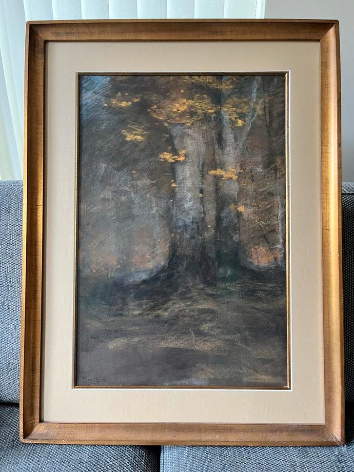 Jan Slager - Beukenbomen in het bos - Pastel, Antiek en Kunst, Kunst | Schilderijen | Klassiek, Ophalen
