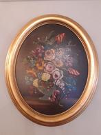 Ovaal Bloemenschilderij met goudkleur lijst, Antiek en Kunst, Kunst | Schilderijen | Klassiek, Ophalen of Verzenden