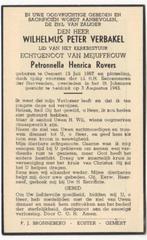 Wilhelmus P. Verbakel 1887 Gemert + 1943 Keldonk, 56 jr, Verzenden