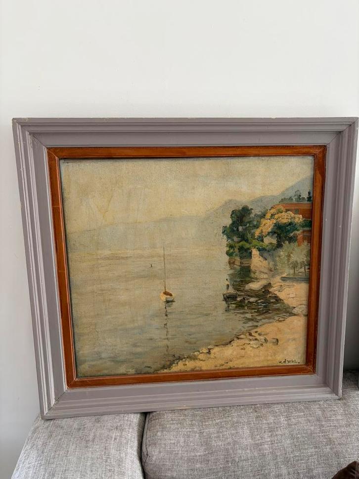 Van der Wal / van de Wal / Olieverf schilderij Lago Maggiore, Antiek en Kunst, Kunst | Schilderijen | Klassiek, Ophalen of Verzenden