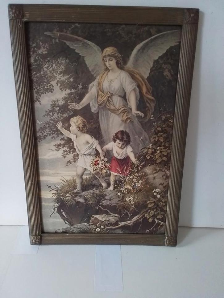 Antieke plaat,kinderen met beschermengel!, Antiek en Kunst, Kunst | Overige Kunst, Ophalen of Verzenden