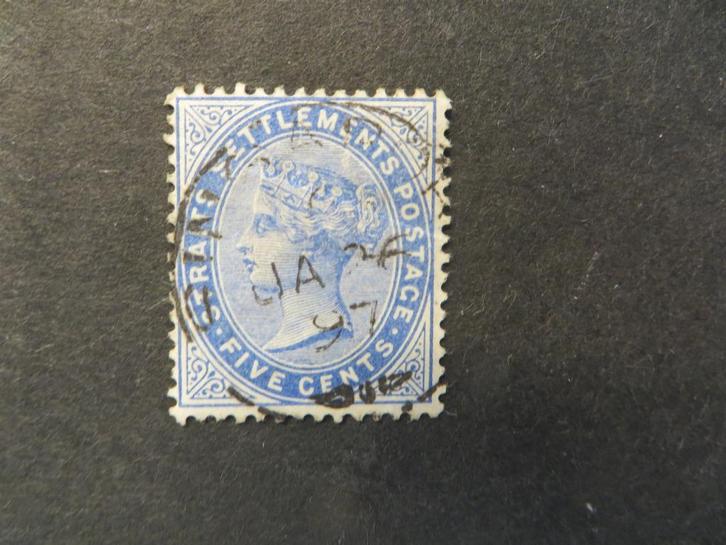 A09797: Straits Settlements QV 5 c CA, Postzegels en Munten, Postzegels | Azië, Oost-Azië, Ophalen of Verzenden