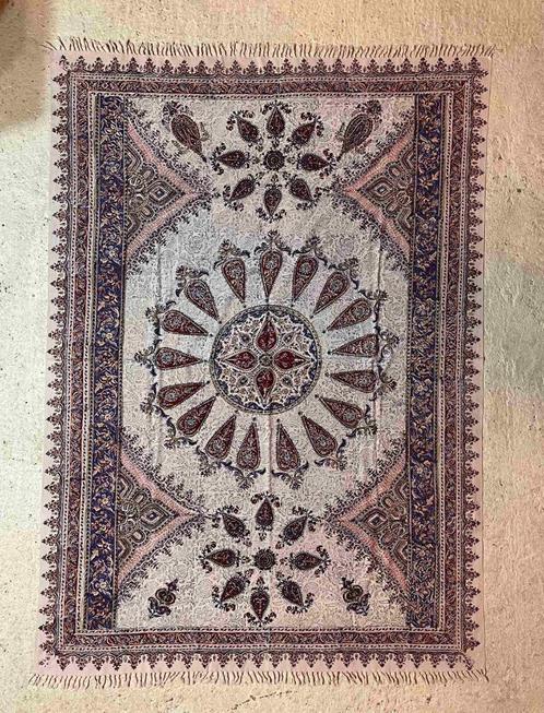 Grand foulard woonkleed hand gestempeld katoen 183/130, Huis en Inrichting, Woonaccessoires | Plaids en Woondekens, Gebruikt, Ophalen of Verzenden