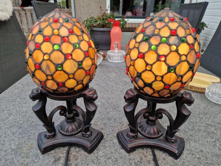 Originele gekleurde Tiffany lampen, design voet, Sint Kerst., Antiek en Kunst, Antiek | Lampen, Ophalen of Verzenden