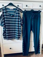 Studio Anneloes blauw witte set shirt M broek L travelstof, Kleding | Dames, Tops, Maat 38/40 (M), Studio Anneloes, Zo goed als nieuw